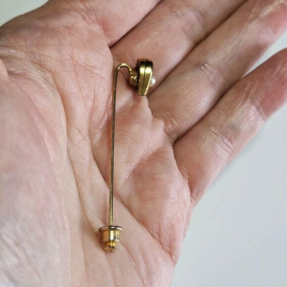 *Sale* Vintage Gold Tone Heart With Faux Pearl Stick Pin - Picture 2 of 9